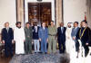 International peace delegation on the Iran-Iraq war meeting with the Iraqi President in Baghdad, May 1988